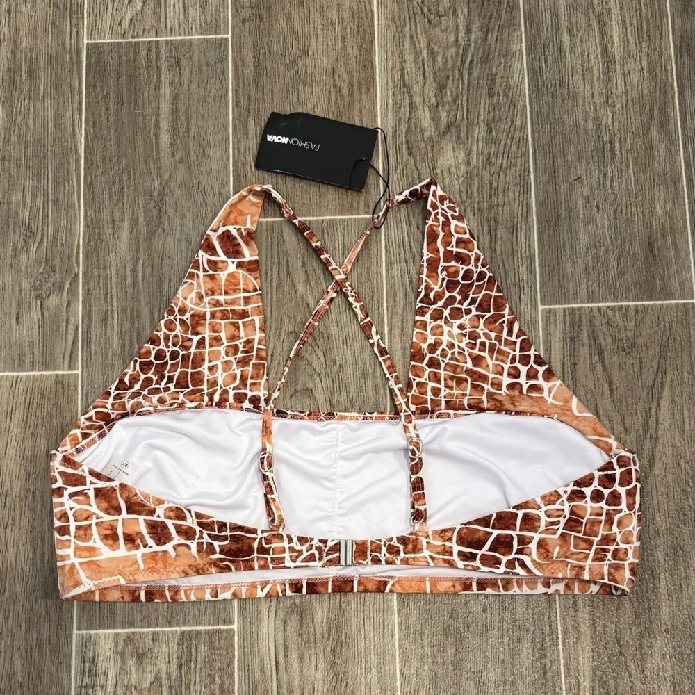 Fashion Nova Brown and White Bikini Set